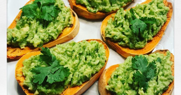 Baked Sweet Potatoes with Avocado Spread